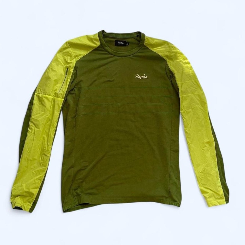 Long sleeve green cycling jersey with lime green sleeves size M by Rapha